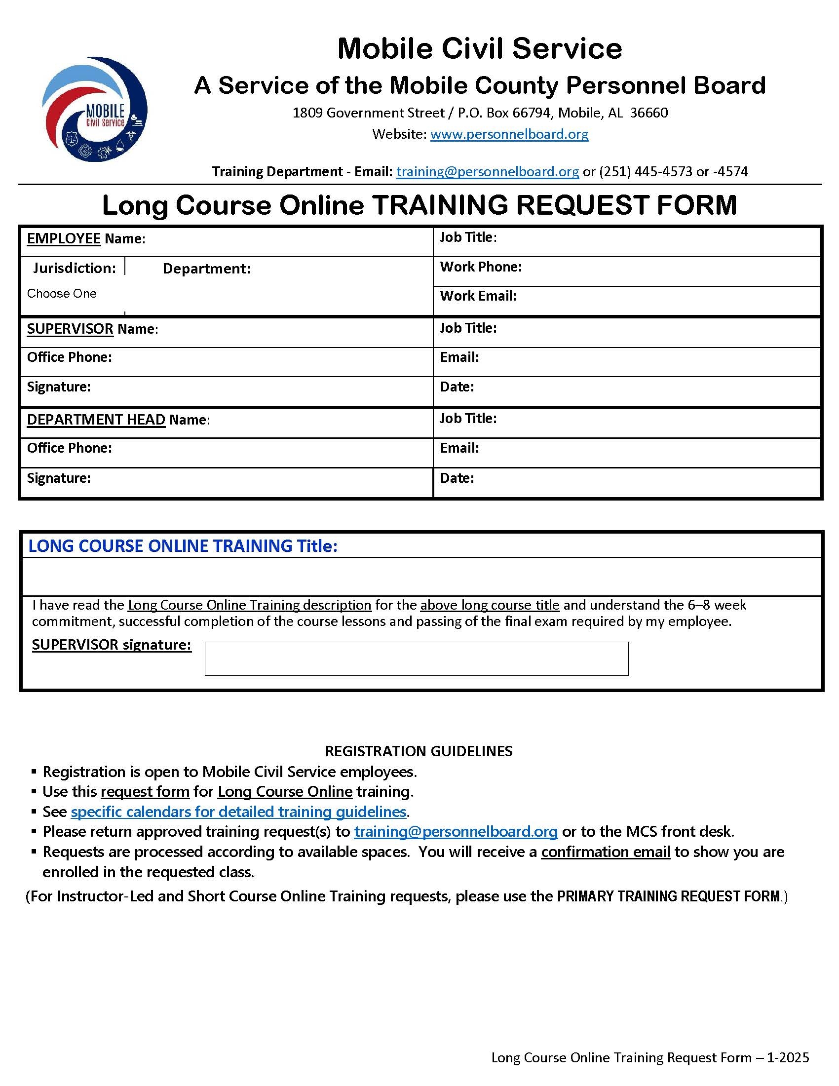 fillable long course online training request form icon